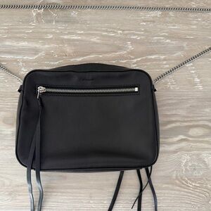 Allsaints Black Leather Crossbody Bag with Chain Strap